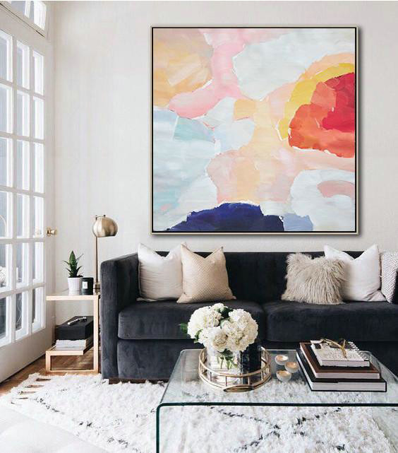 Handmade Painting Large Abstract Art,Oversized Abstract Art,Acrylic Painting Large Wall Art,Red,White,Pink,Blue.etc